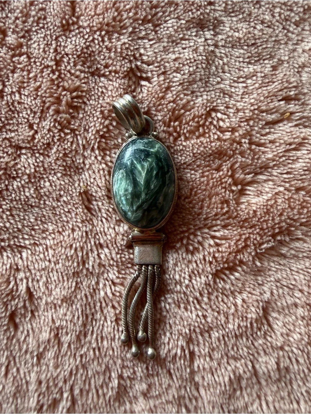 Sterling Silver Green Seraphinite Oval Pendant